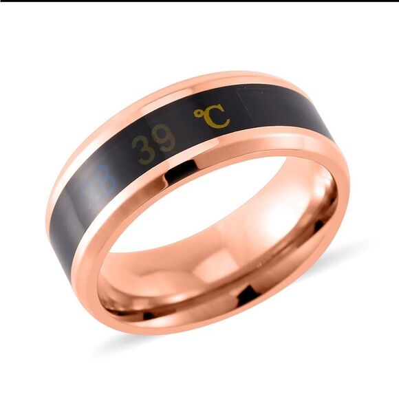 Celsius Smart Temperature Ring - Rose Gold and Black Stainless Steel 8 - Picture 1 of 7